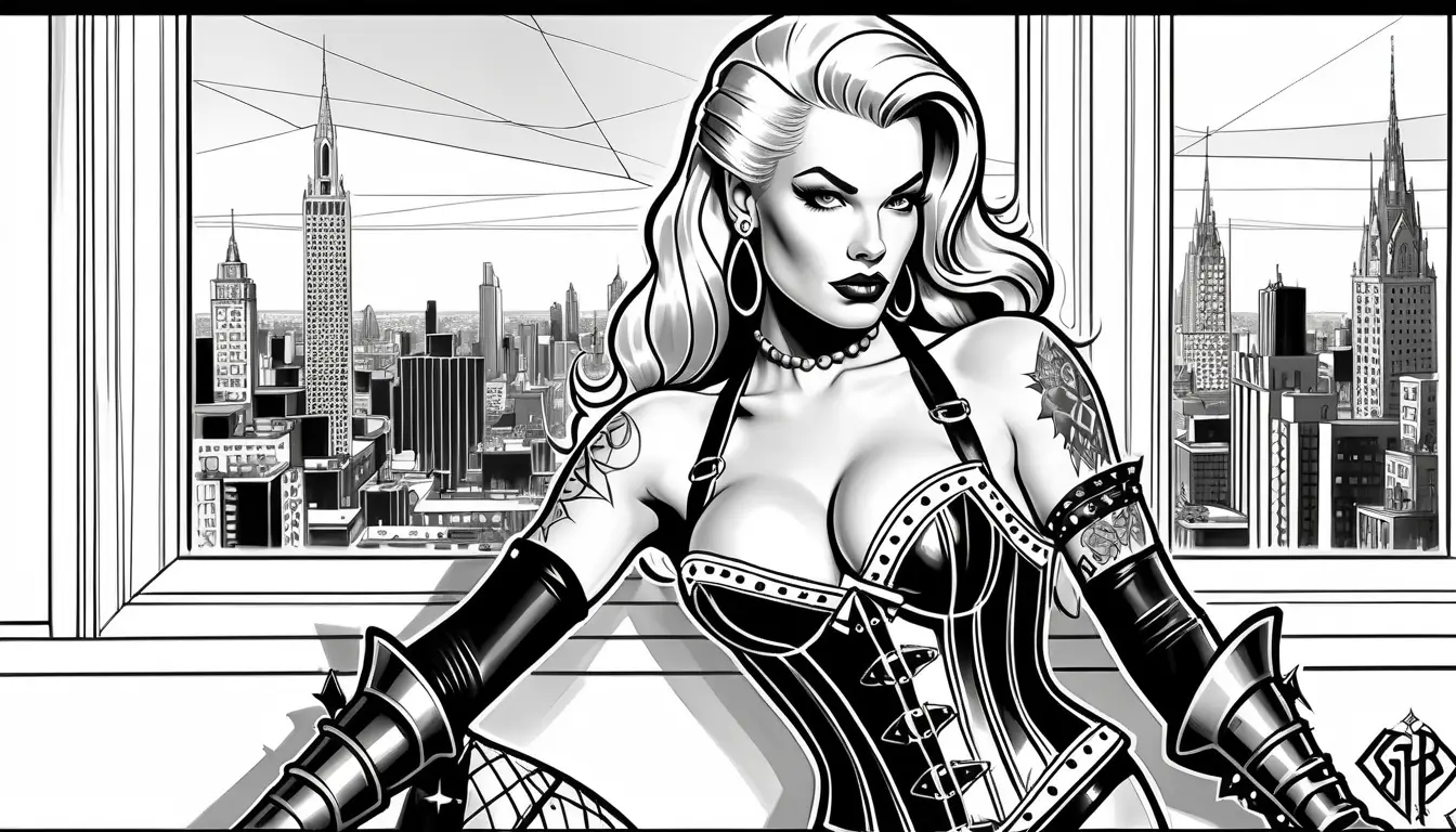 Artiste pin-up blonde platine tatouée dans un studio loft