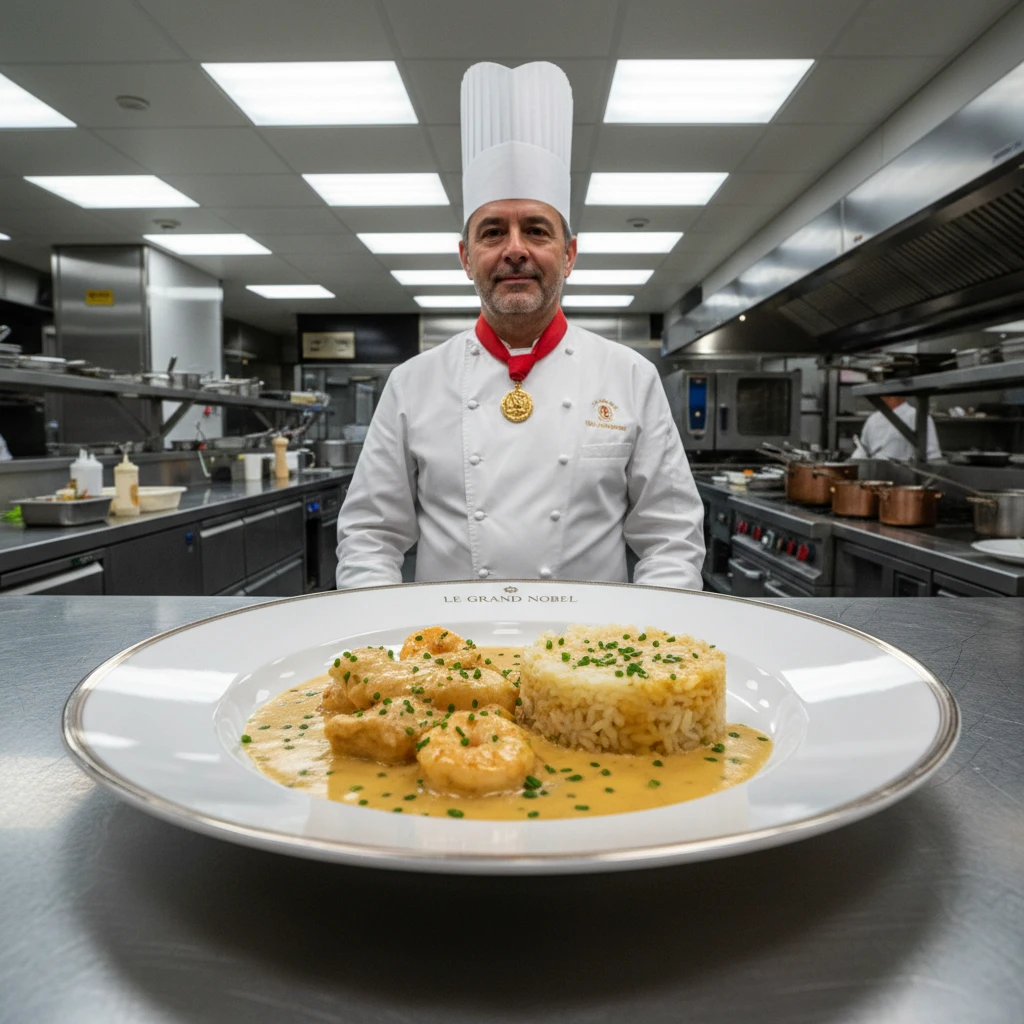 Prato gourmet de frutos do mar franceses em um restaurante de luxo