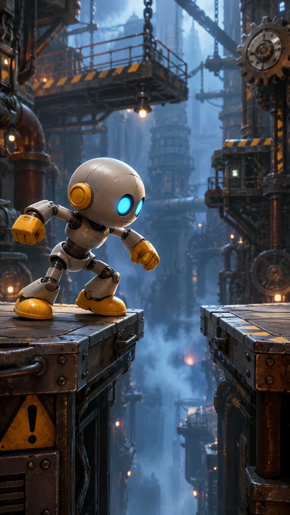 Humanoid robot poised to leap across an industrial chasm