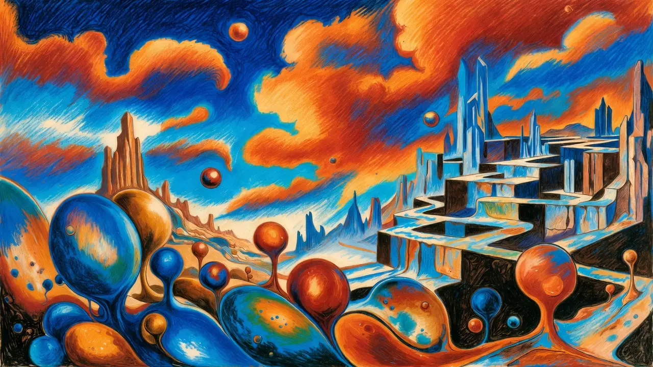 Dreamlike surreal world of colorful abstract crayon forms