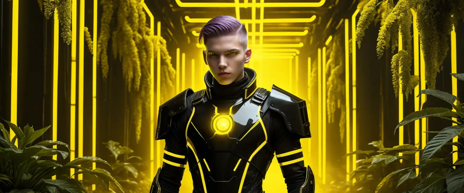 Futuristic army of teenage boys in neon armor