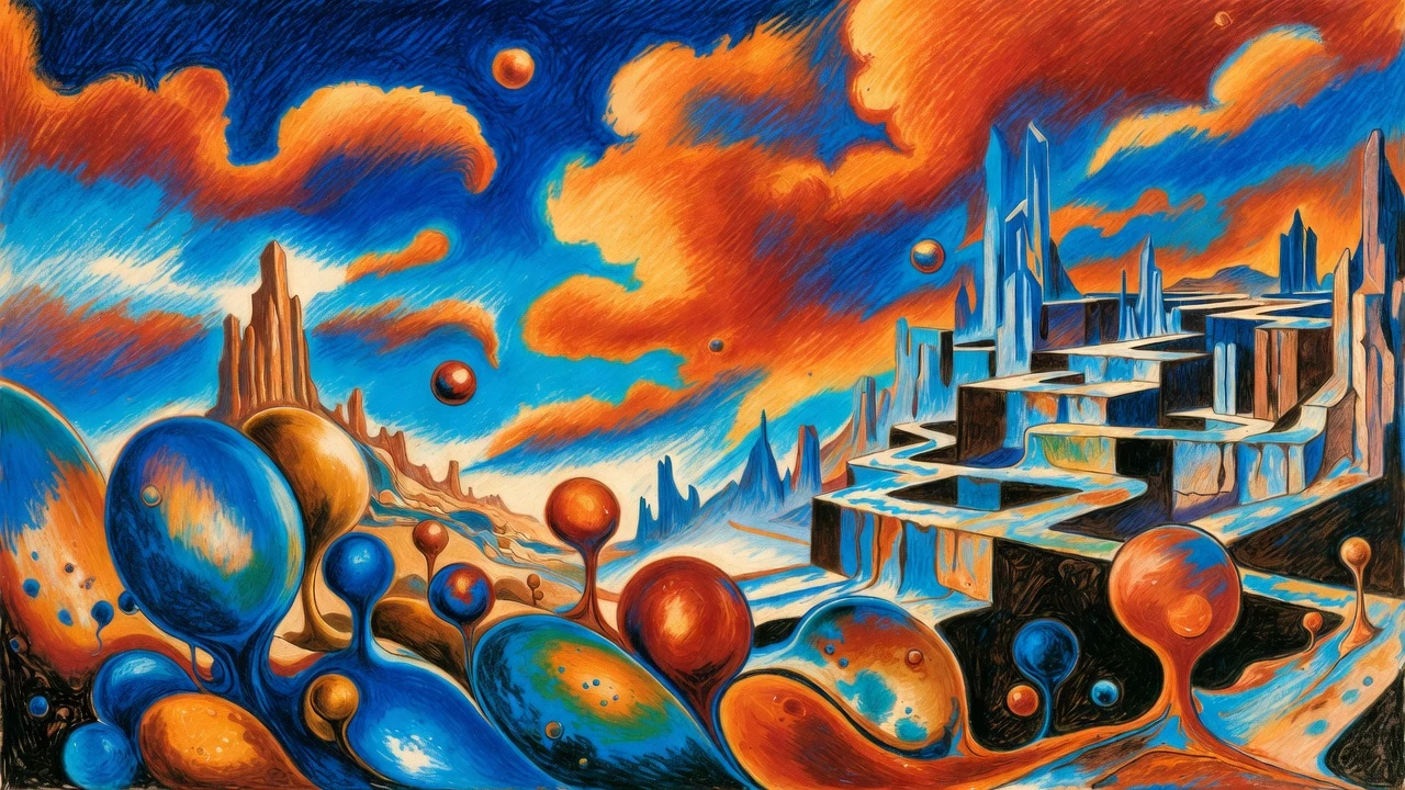 Mundo onírico e surreal de formas abstratas coloridas de giz de cera