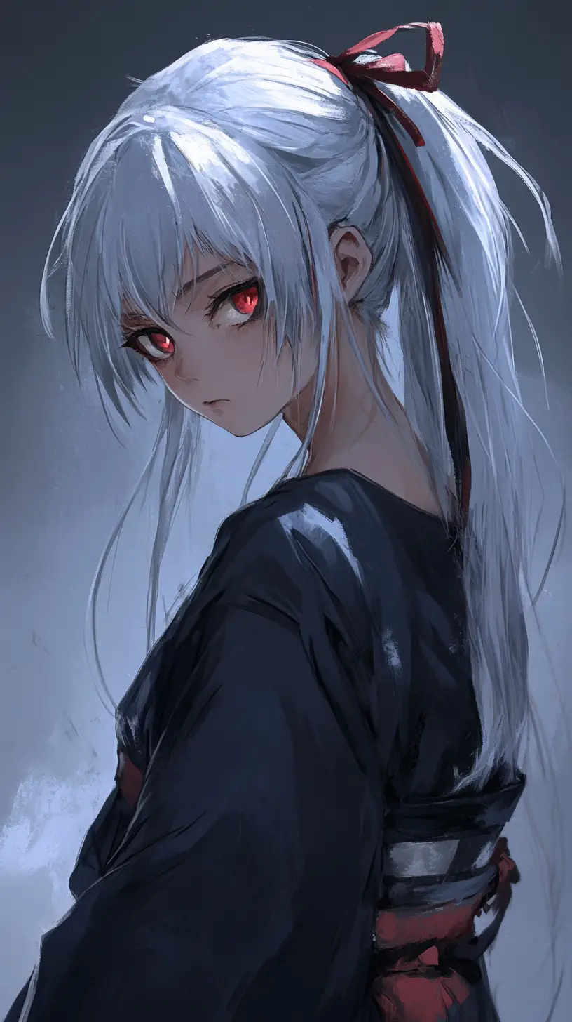 Anime girl with white hair and rifle in black coat