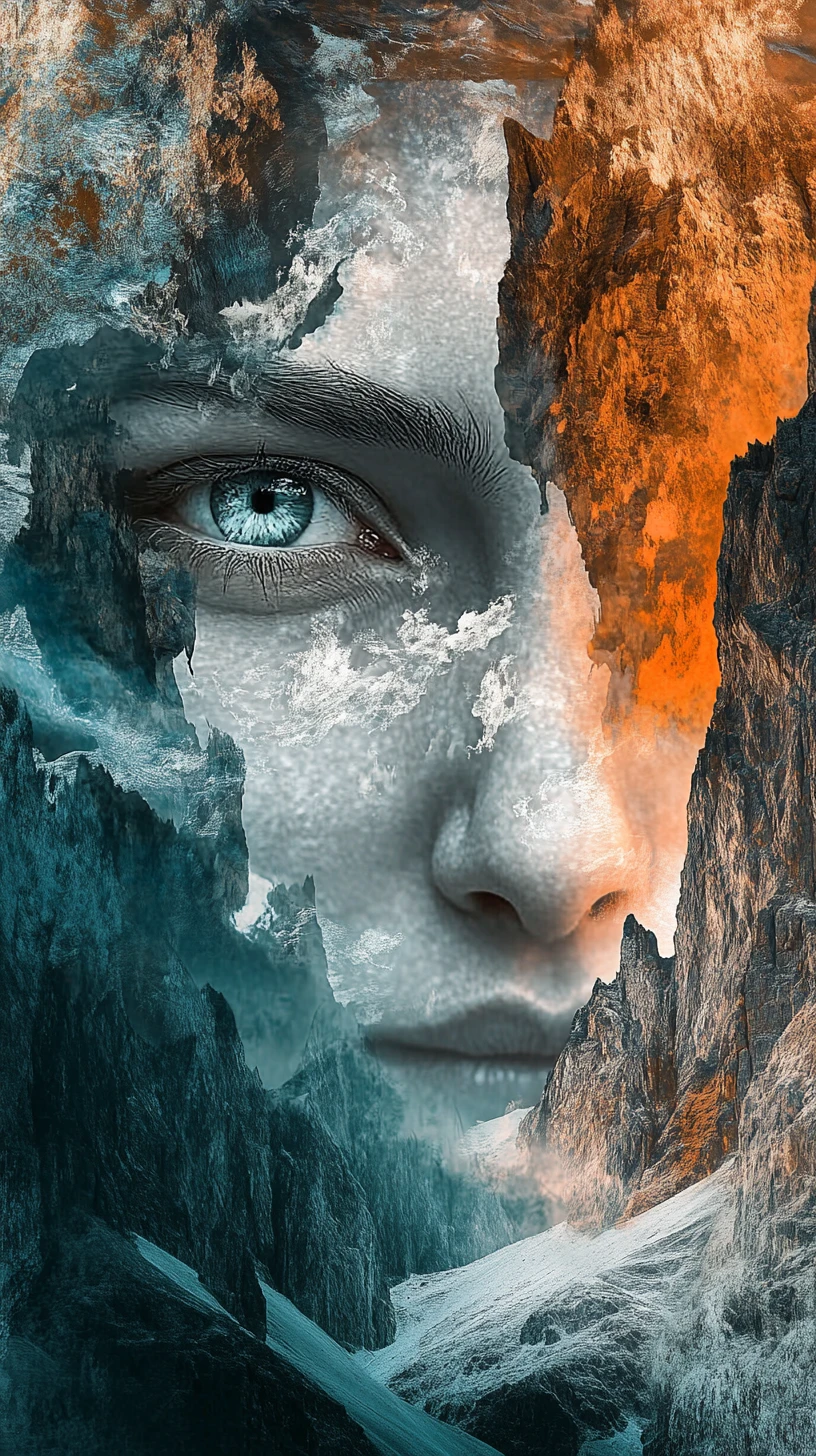 Cavalcare un drago attraverso vasti valloni montani surreali