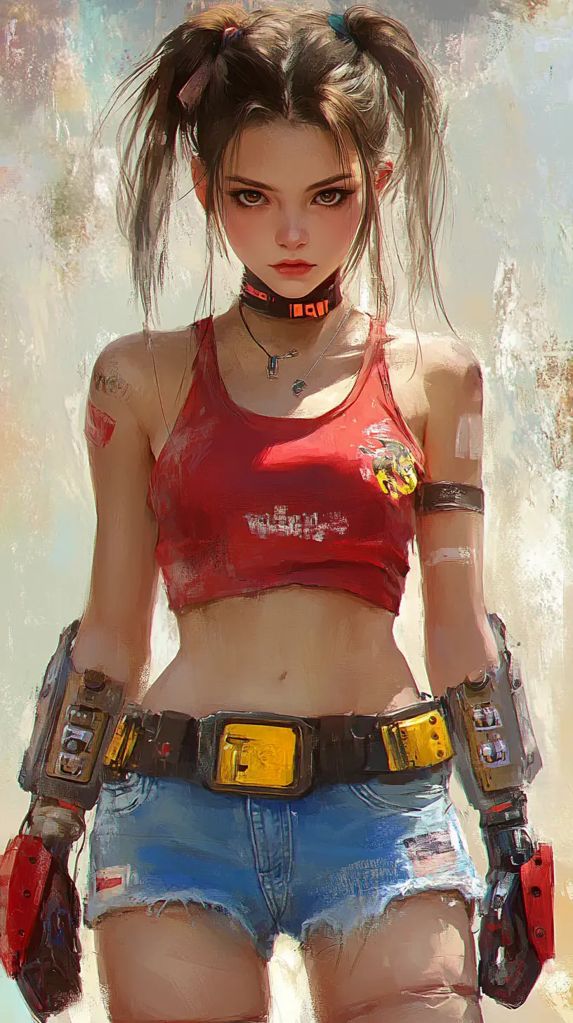 粉彩背景下可愛的穿盔甲動漫少女特寫