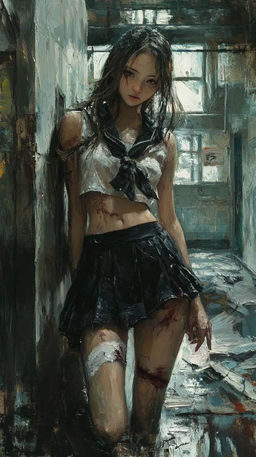 昏暗廢棄教室裡躺著的女學生