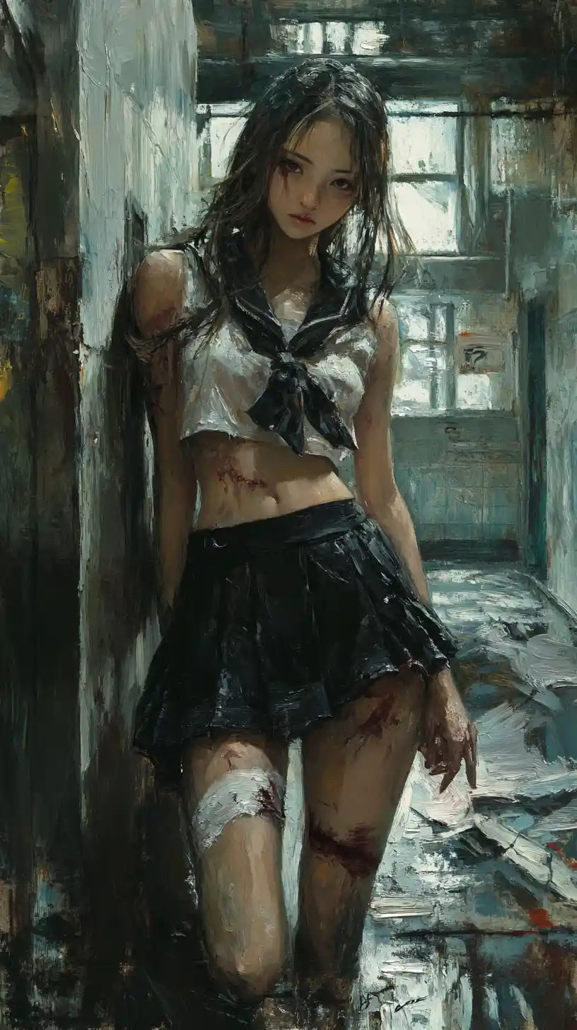 昏暗廢棄教室裡躺著的女學生