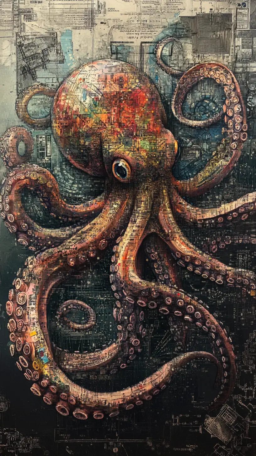 Octopus Tentacles Transforming Into Technical Diagrams And Blueprints