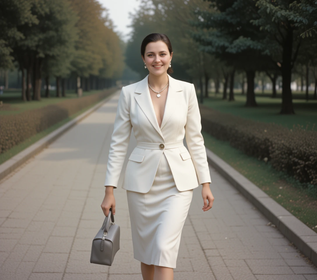 Smiling fashion woman with open jacket and necklace