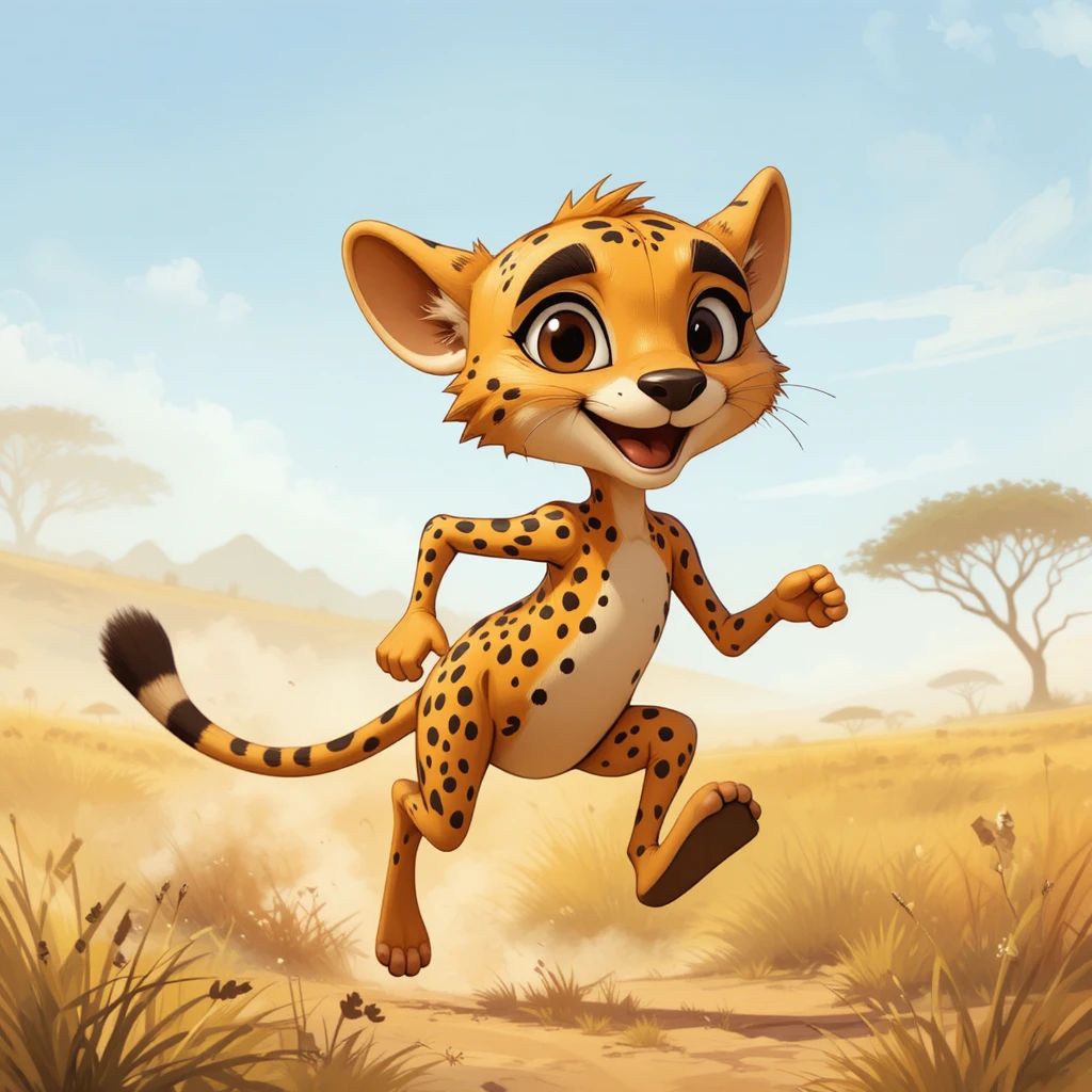 Dolce animale ibrido cartoon che corre nella savana soleggiata
