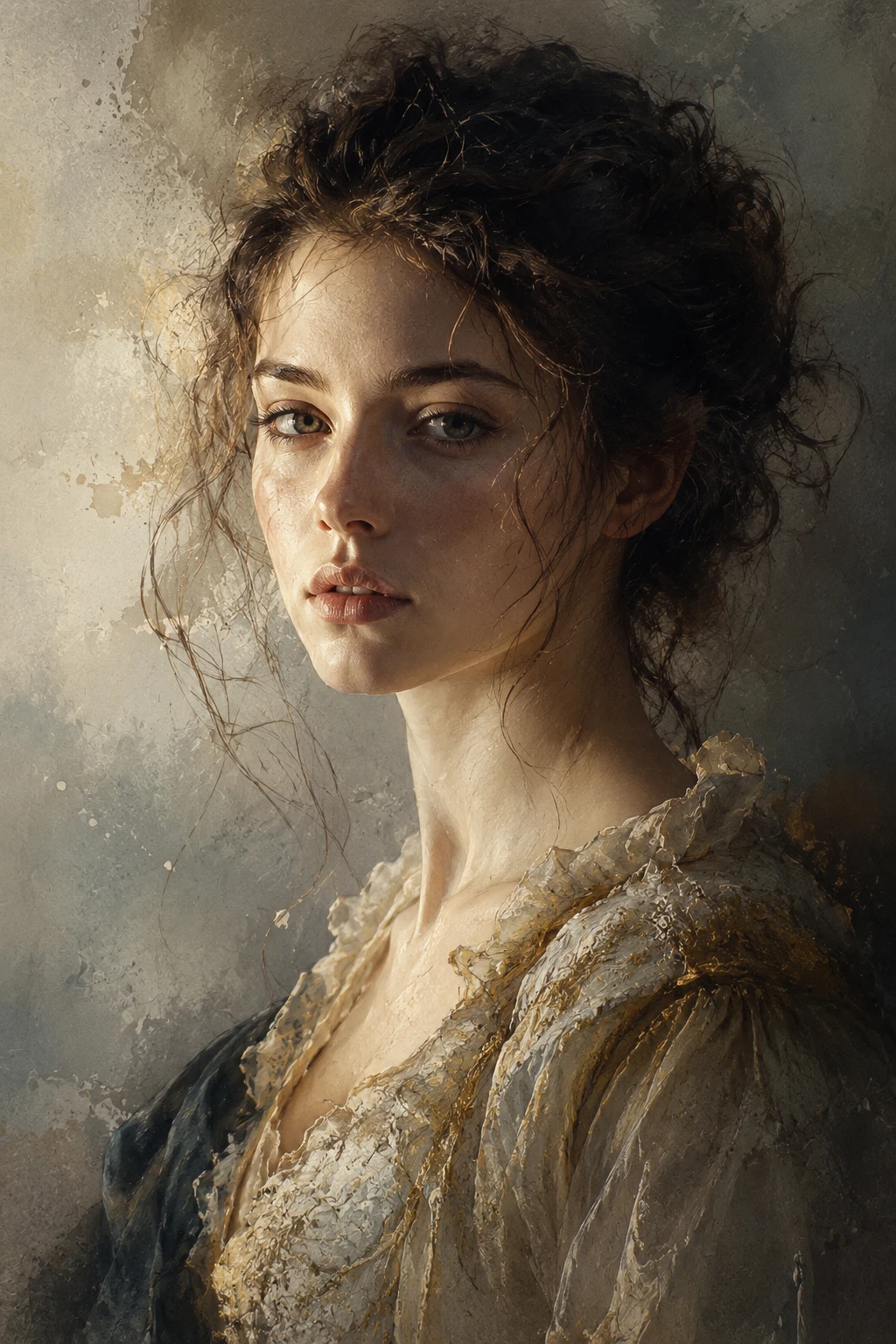 Retrato em close sonhador de uma jovem mulher