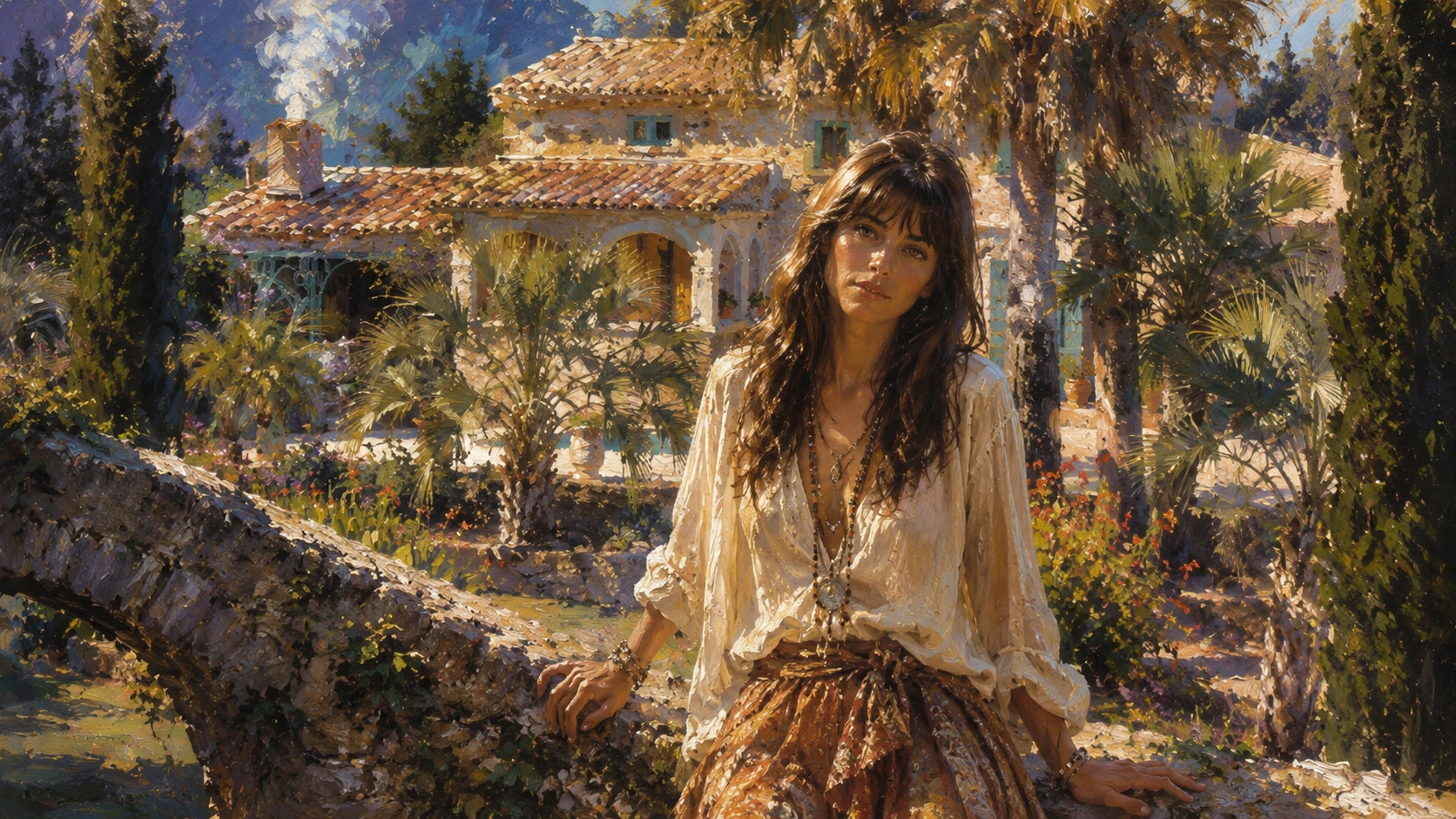 Young hippie woman posing on a sunny mediterranean coast