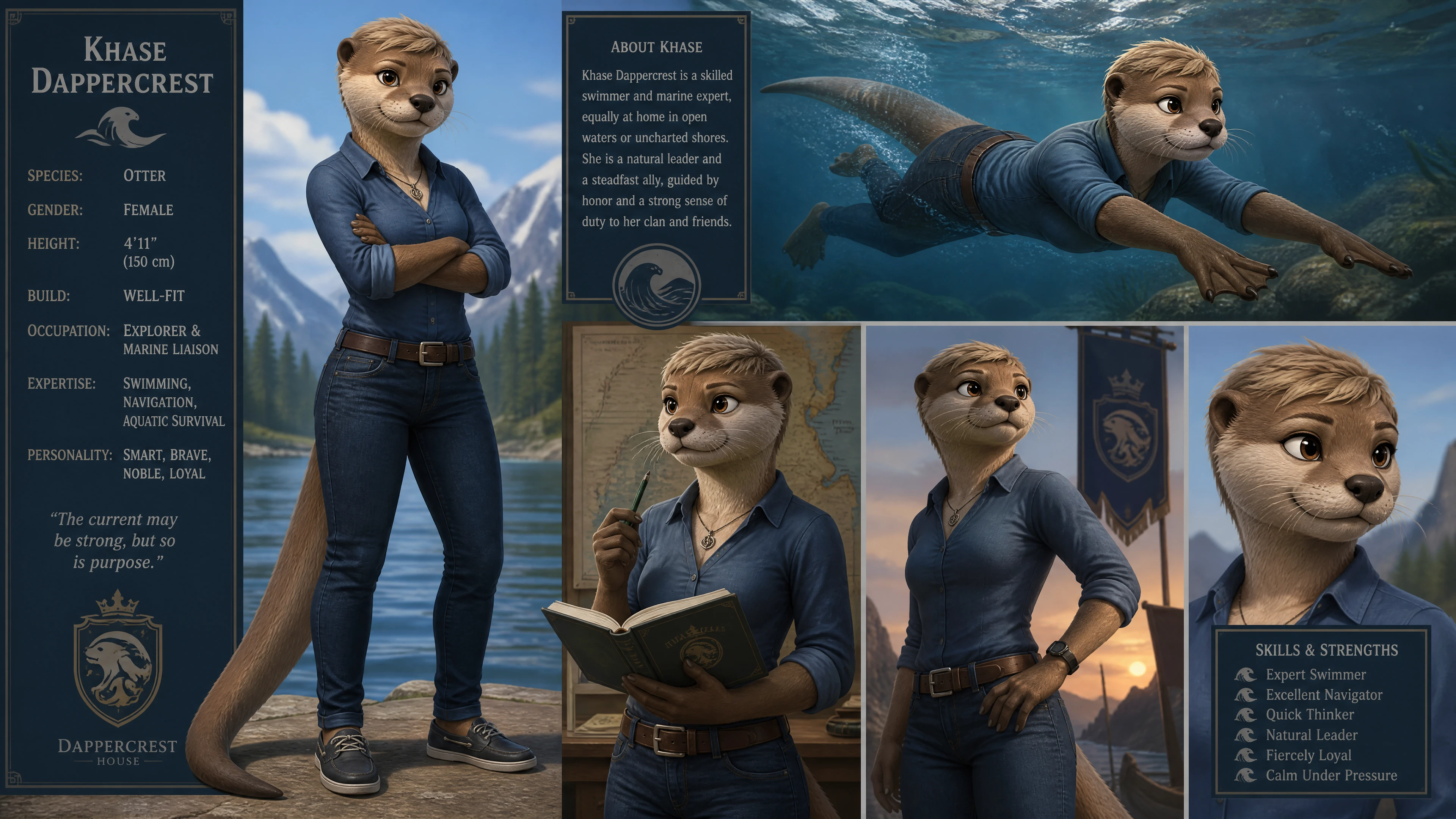Confident female anthro otter in casual modern clothing