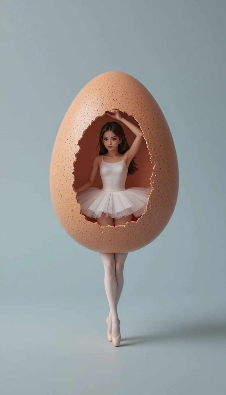 Œuf avec des jambes de ballerine sur fond uni et épuré
