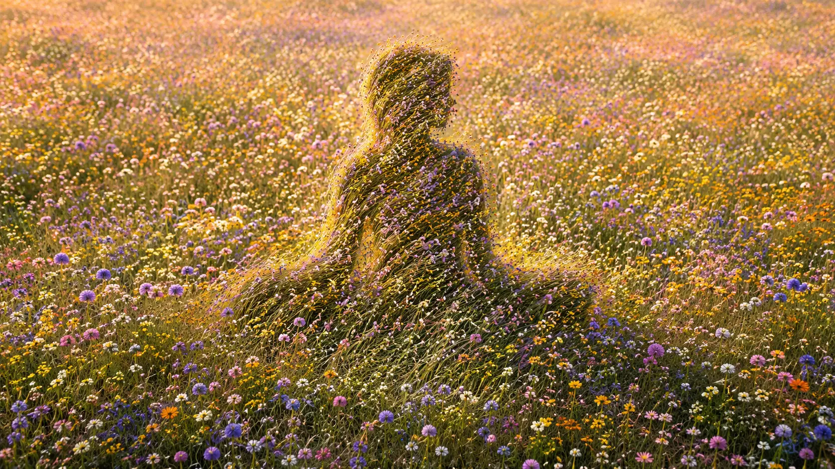Wildflower meadow forming a gentle human silhouette