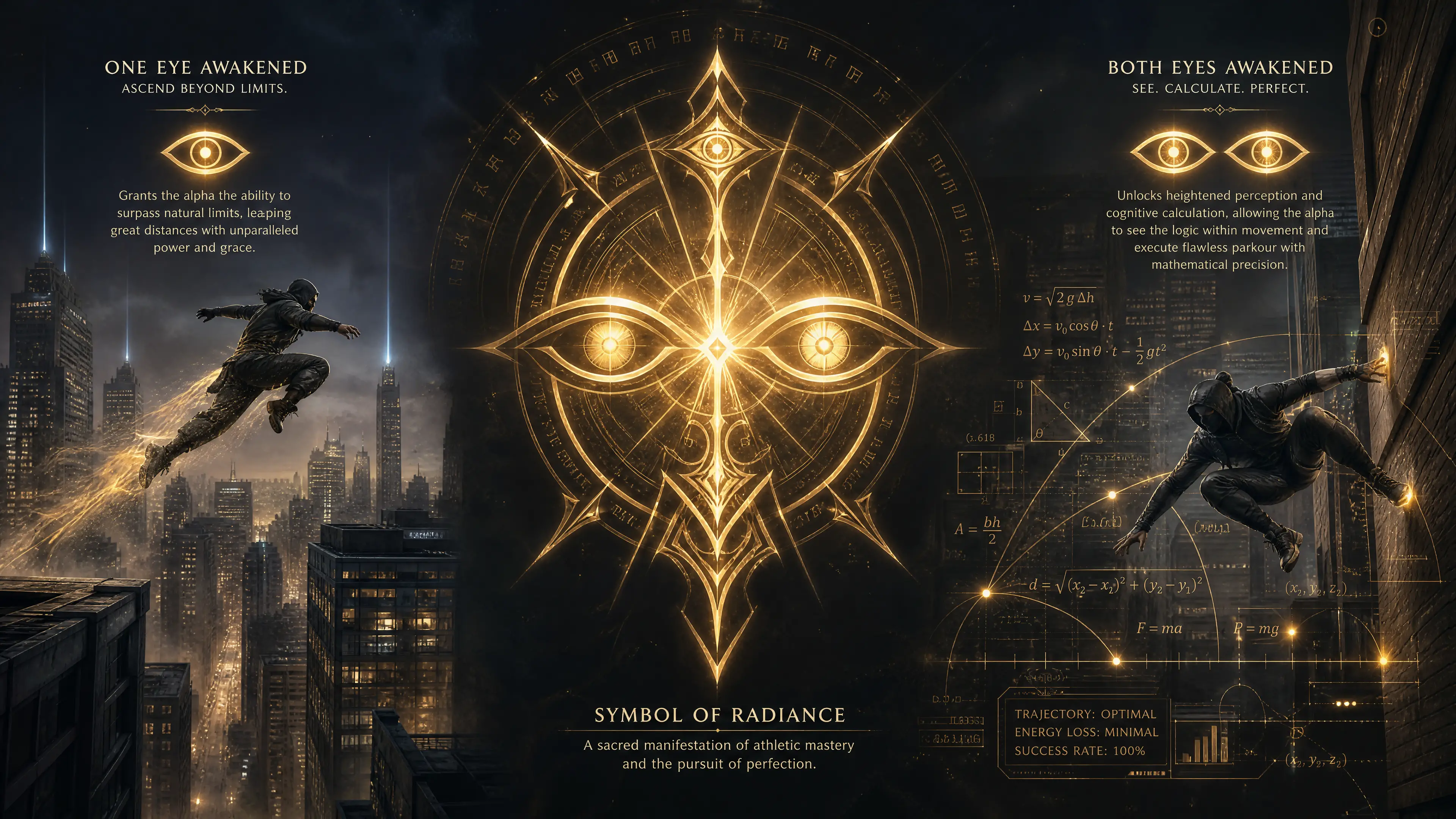 Mystical glowing symbol of radiance before dedicated parkour alpha