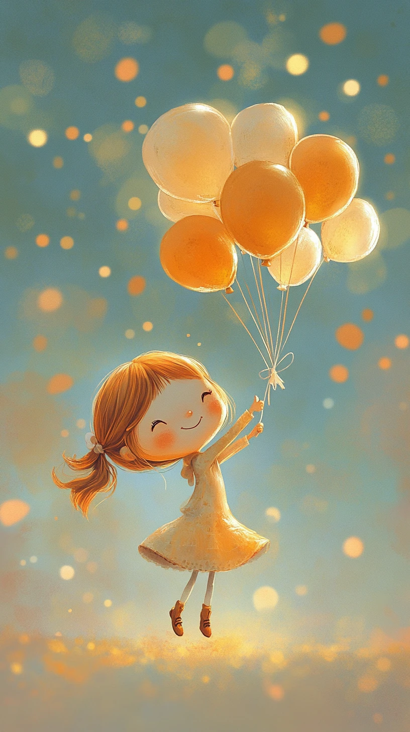 Whimsical anime storybook girl in bright pastel colors
