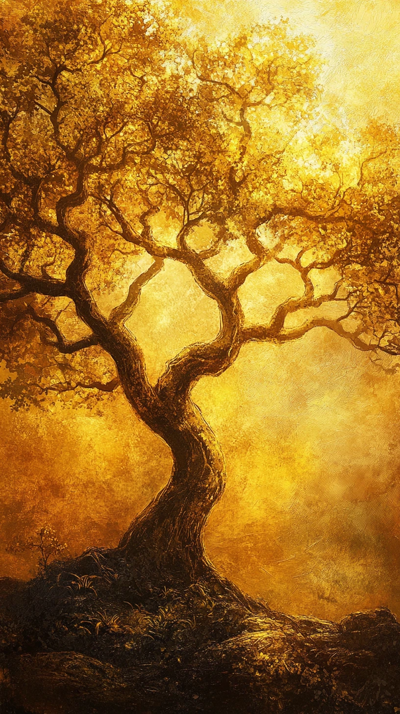 Ancient Tree Embracing Travelers In Warm Golden Light