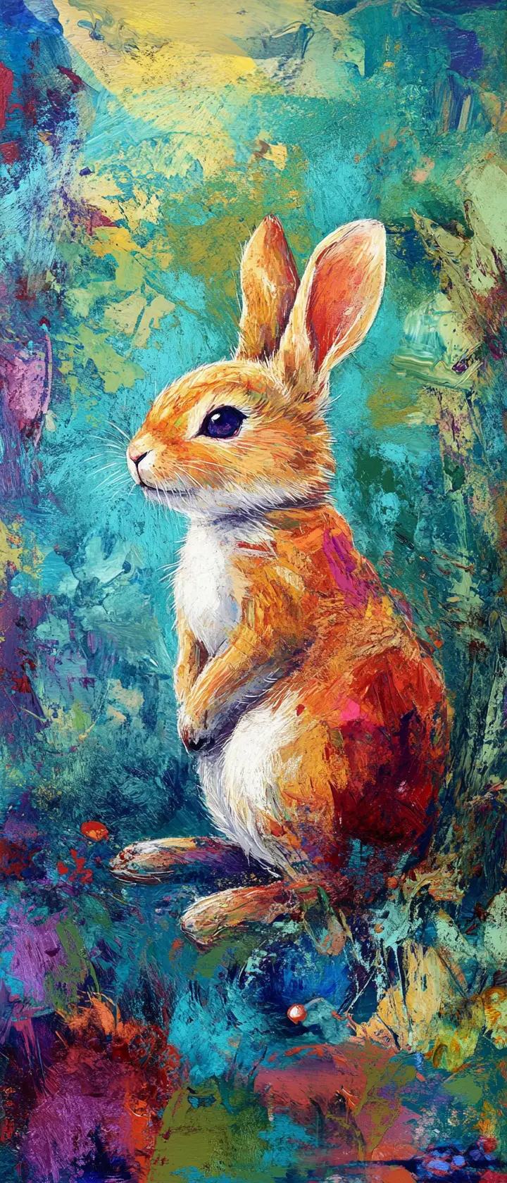 Cute painterly animal in a vibrant fantasy nature scene