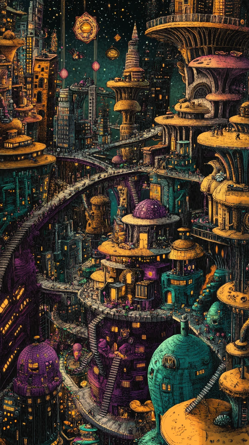 Whimsical surreal city of impossible looping streets