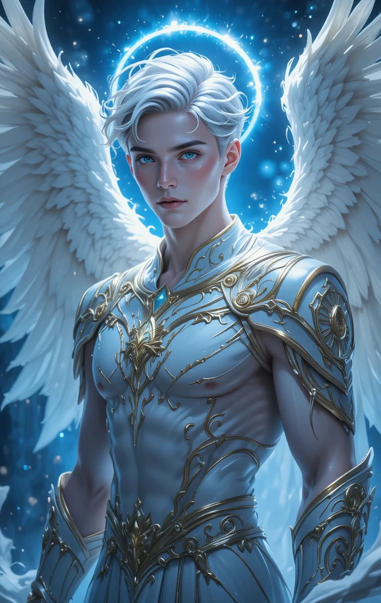 Gardien d’anime ailé en armure blanche et dorée