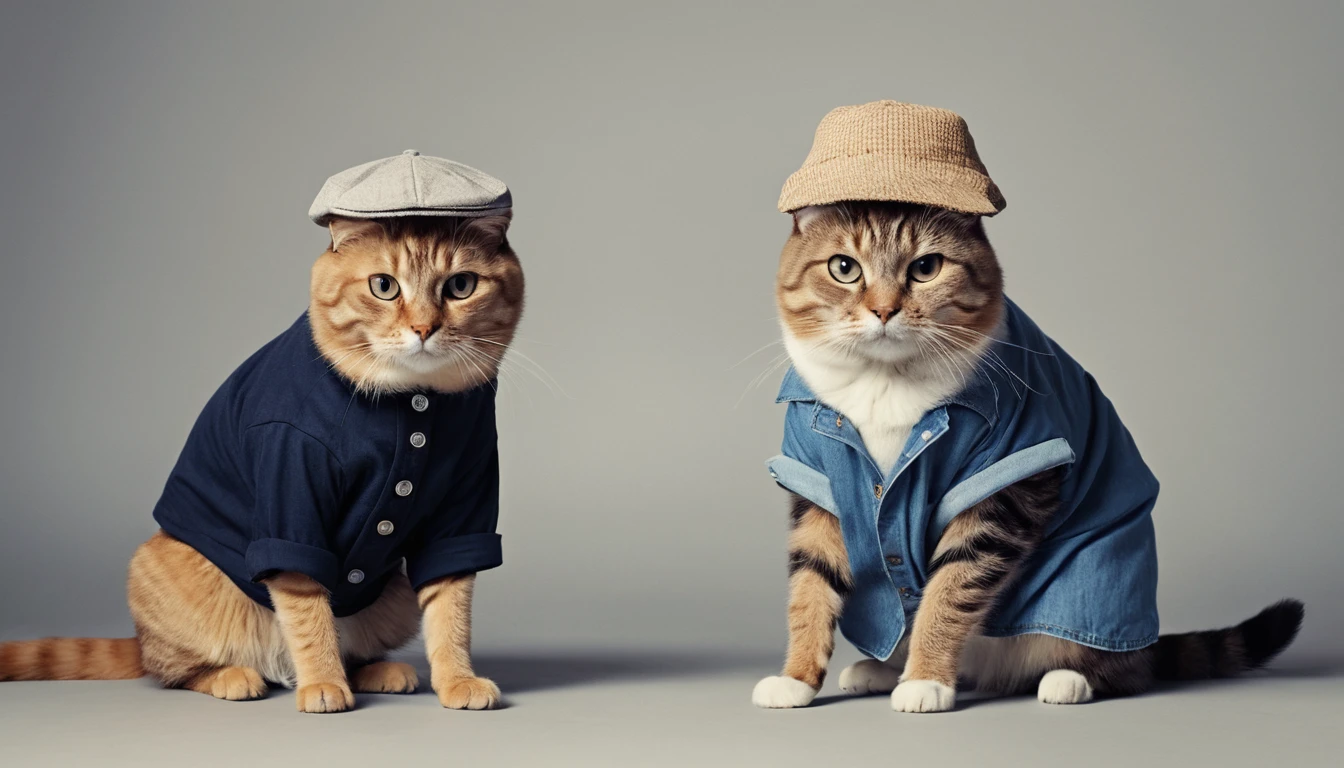Pet antropomórfico em roupas casuais como em uma velha foto de família