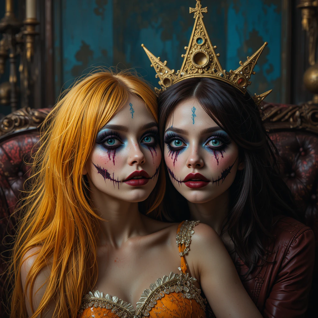 Two furious women in a vivid pop surrealist nightmare