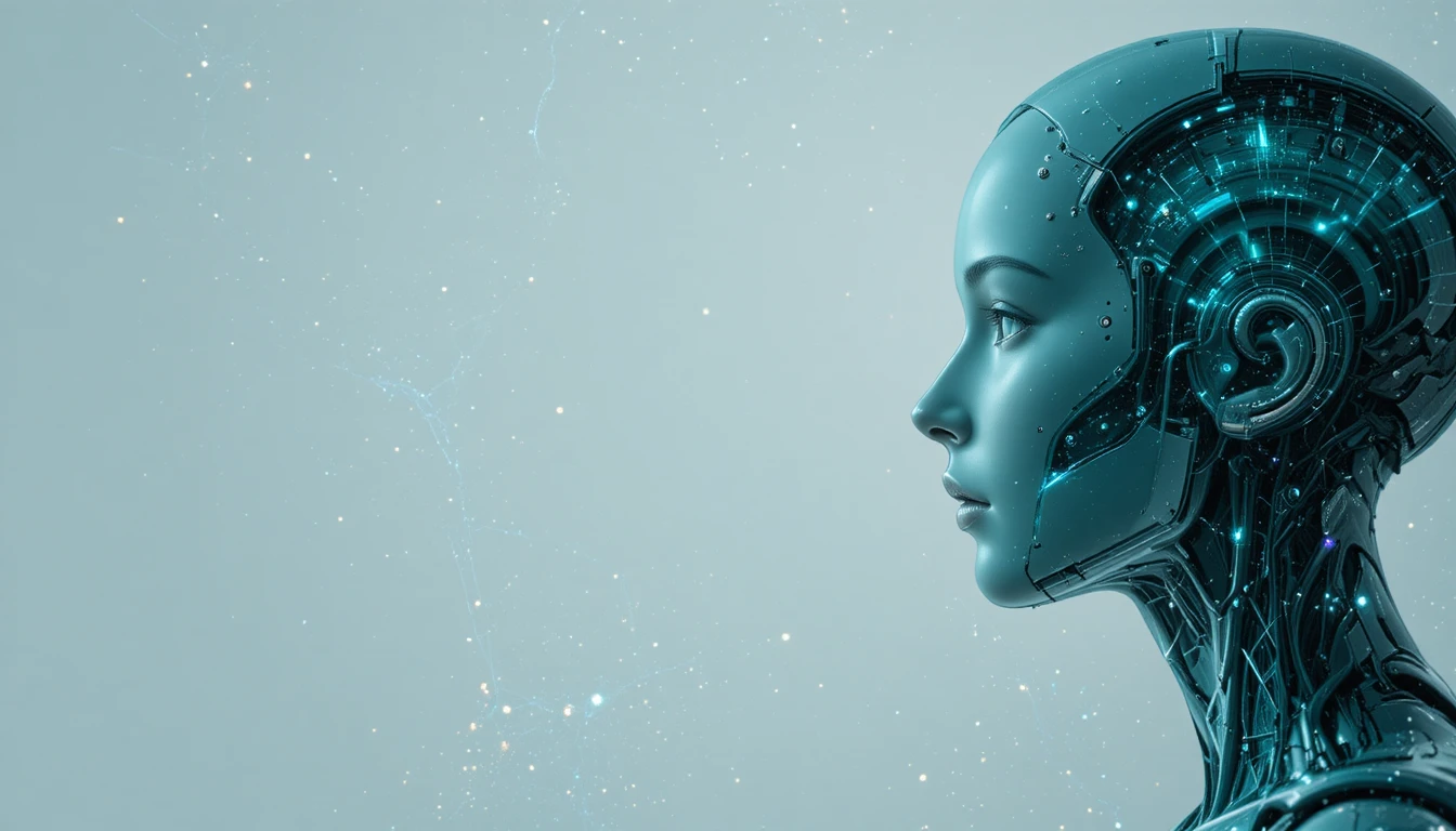 Futuristisches Frauenroboter‑Profil mit leuchtenden Plasma‑Galaxien