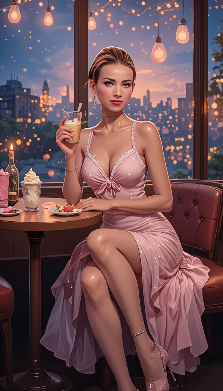 Sensual chica pin-up en una dulce cita en el café