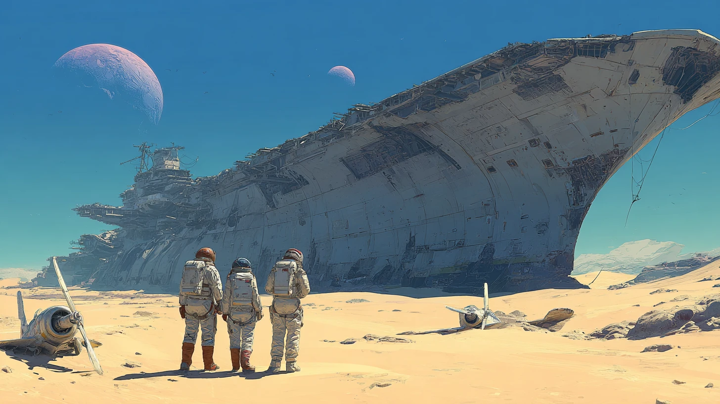 Des astronautes découvrent un porte-avions de la Seconde Guerre mondiale échoué sur un sable alien