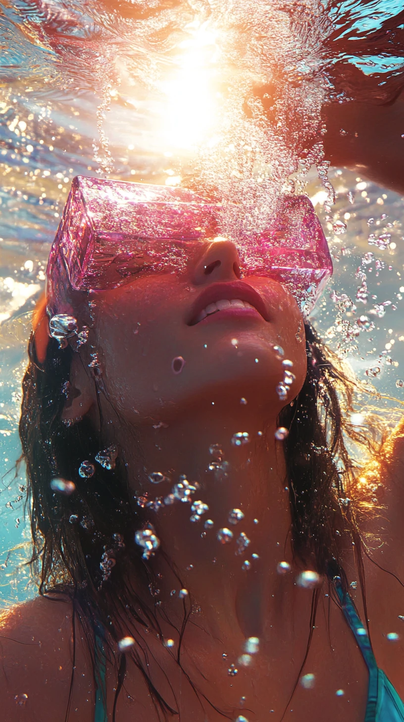 Vibrant water cube splashing outdoors on a sunny day