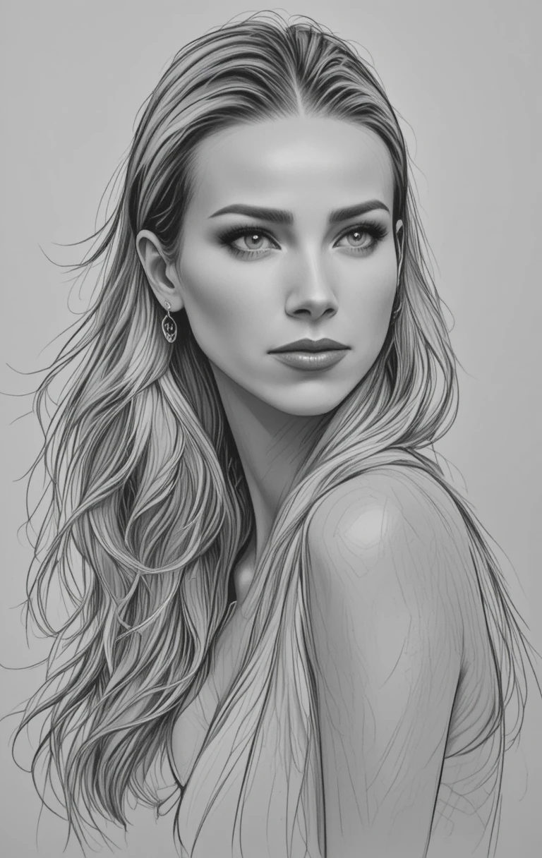 Grayscale close up portrait of a serene young woman