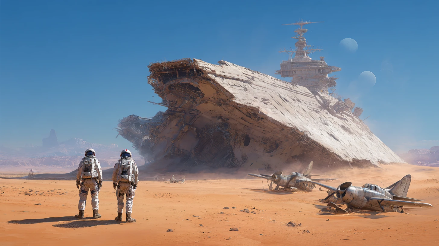 Astronauts Discover Sunken Aircraft Carrier On Alien Desert