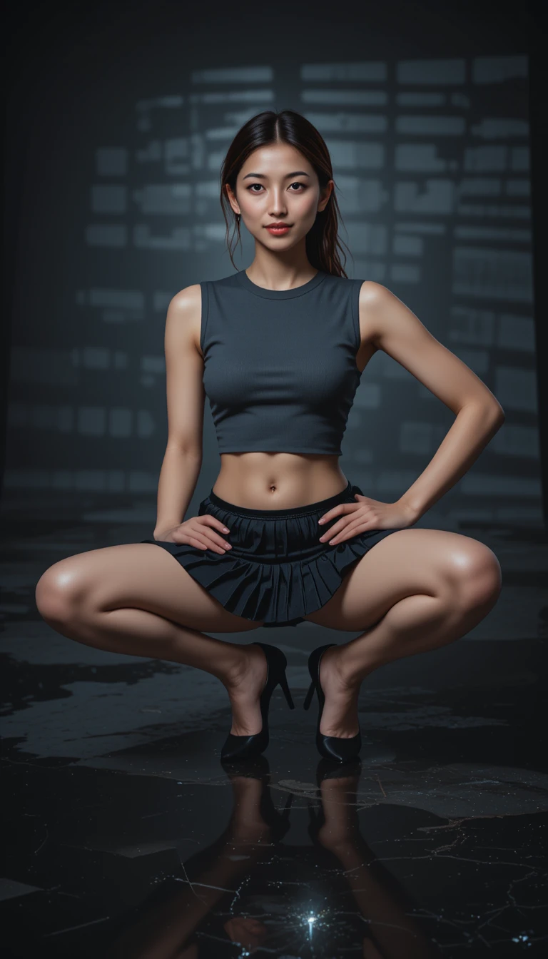 Elegant fashion model in low angle studio shadow portrait