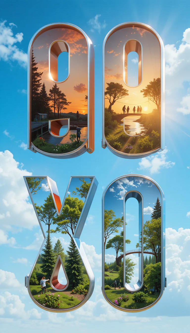 3D-Kyrillisch-Buchstaben mit leuchtenden Sommerlandschaften