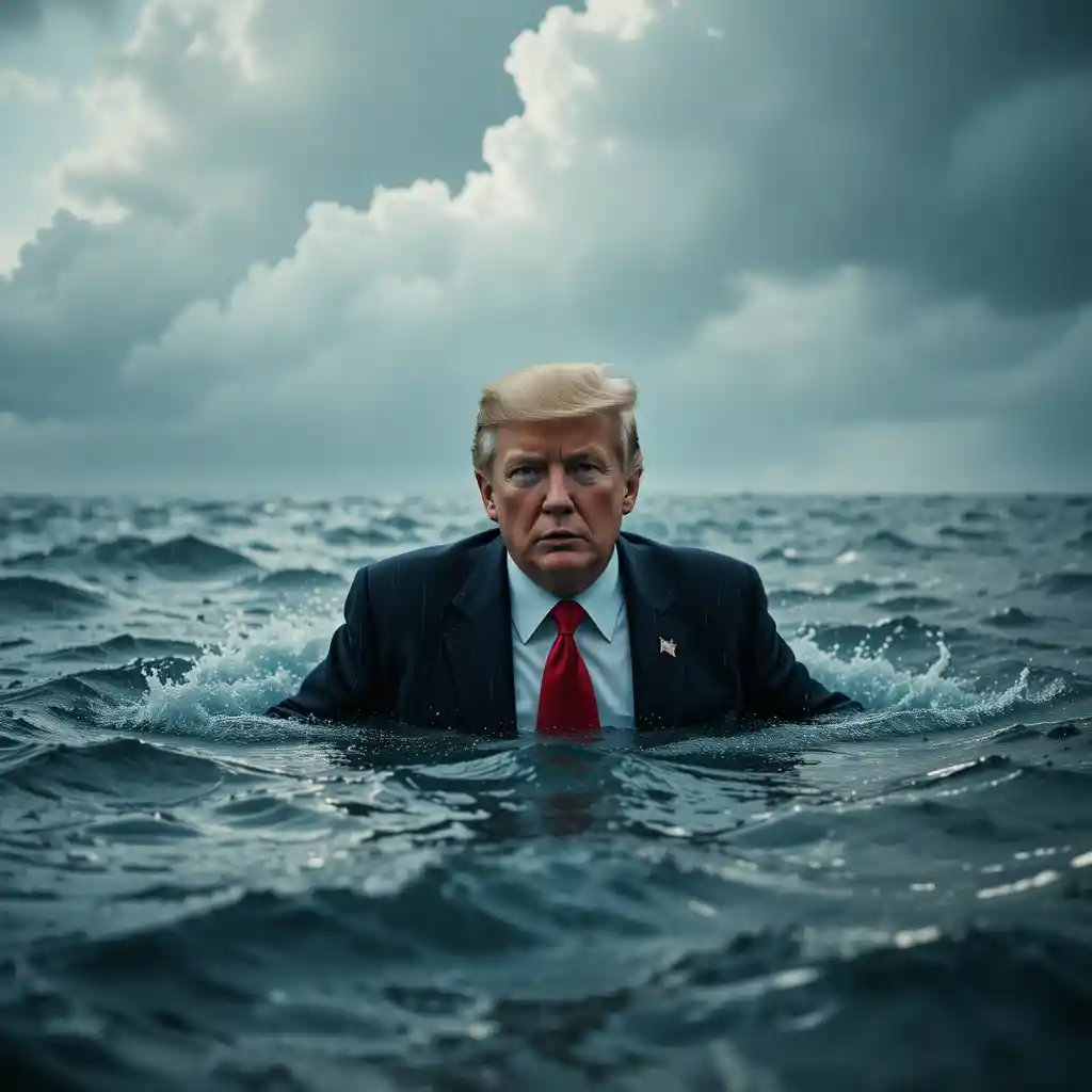 暴雨中在洶湧大海中掙扎的男人