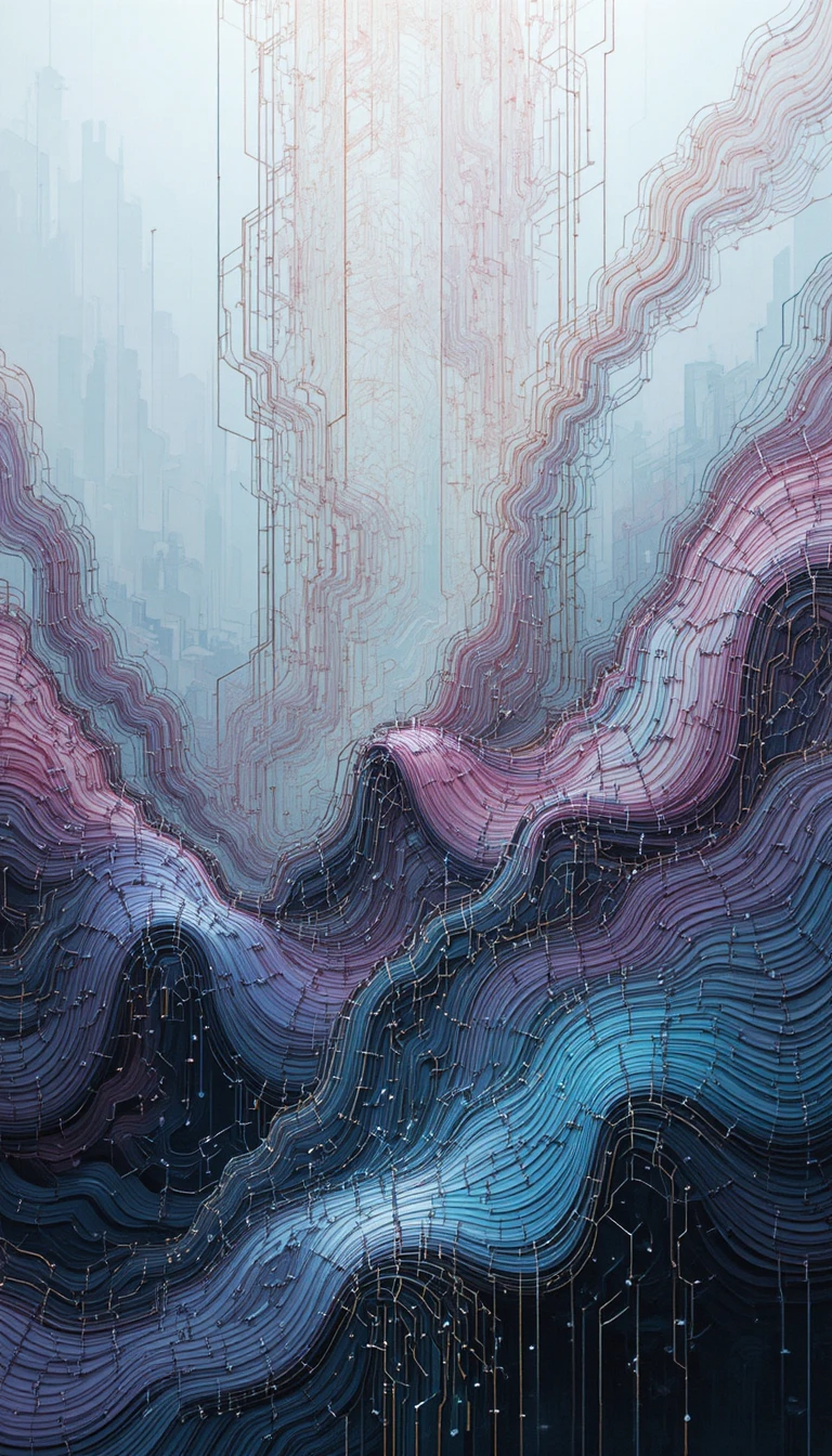 Patrones abstractos de ondas electromagnéticas sobre fondo blanco minimalista