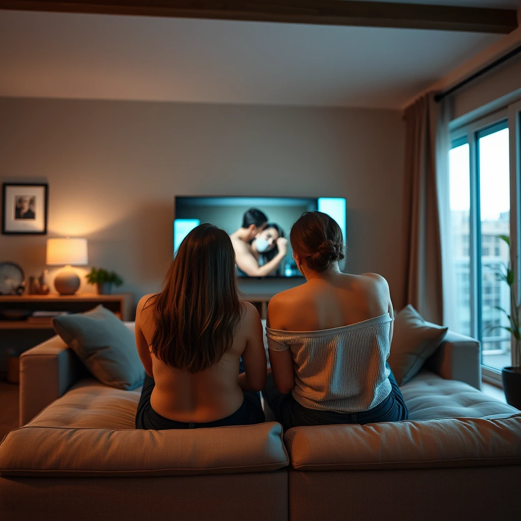 Casal sentado no sofá assistindo a um vídeo pessoal