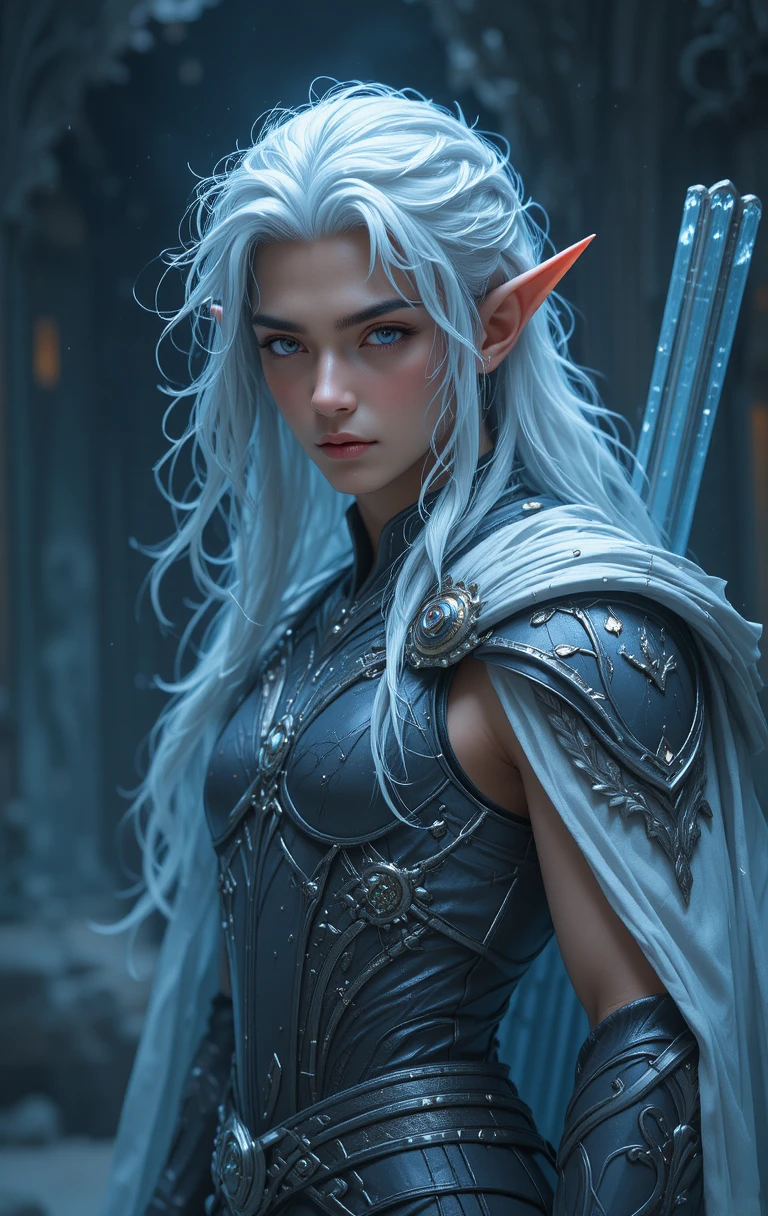 Demi-dieu archer anime aux cheveux blancs et aux yeux violets