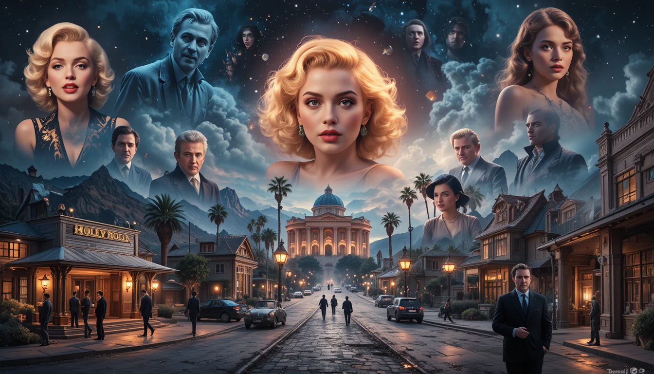 Surrealistische Montage klassischer Hollywood-Stars und Straßen