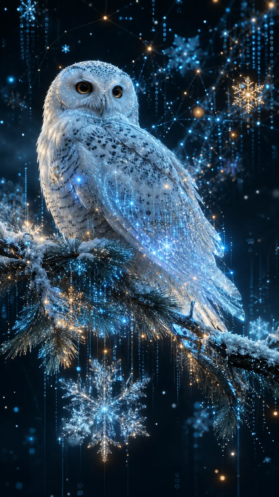 發光二進位冬季資料景觀中的雪鴞