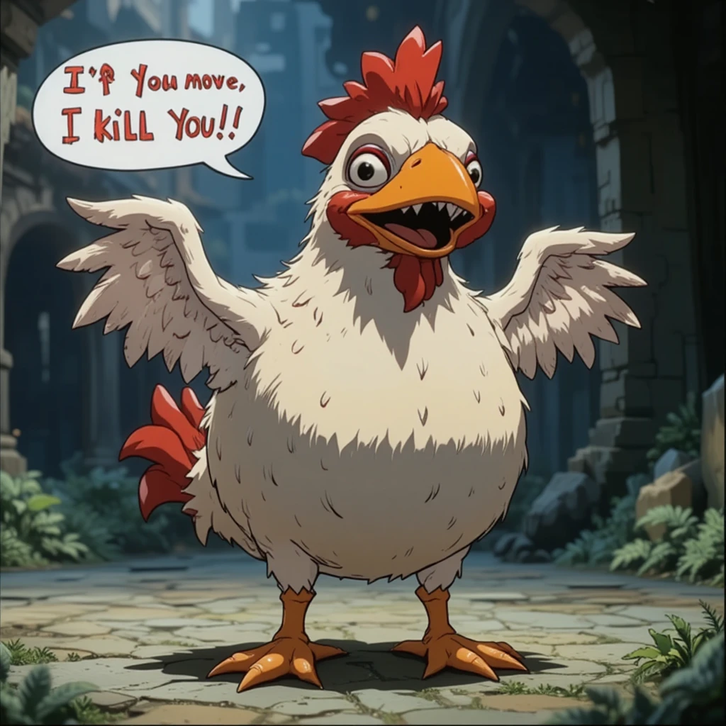 Monstrinho frango chibi fofo com bico gigante e perninhas minúsculas