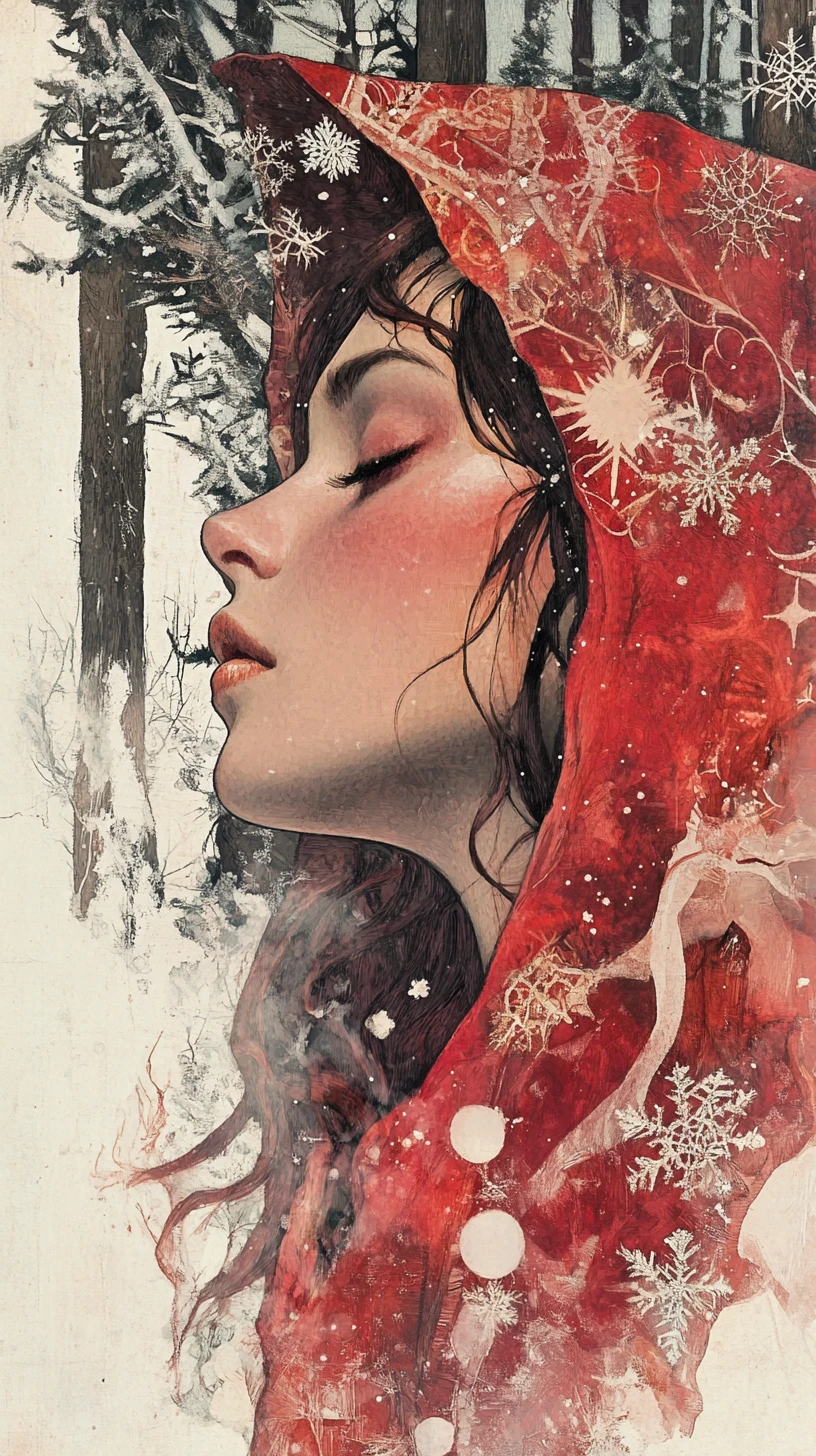 Comic close up of red riding hood girl in forest poster