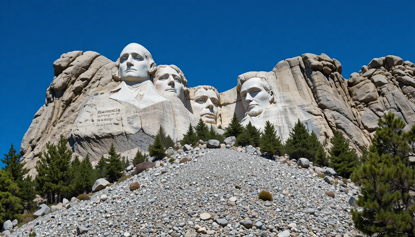 Presidentes do Monte Rushmore esculpidos em granito sob o céu azul