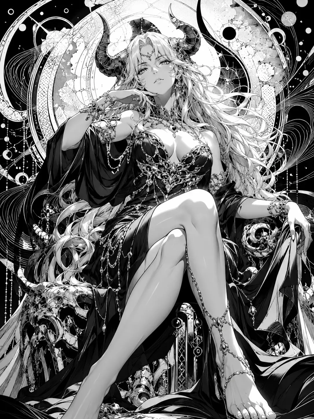 戲劇感漫畫風的角之幻想女子插畫
