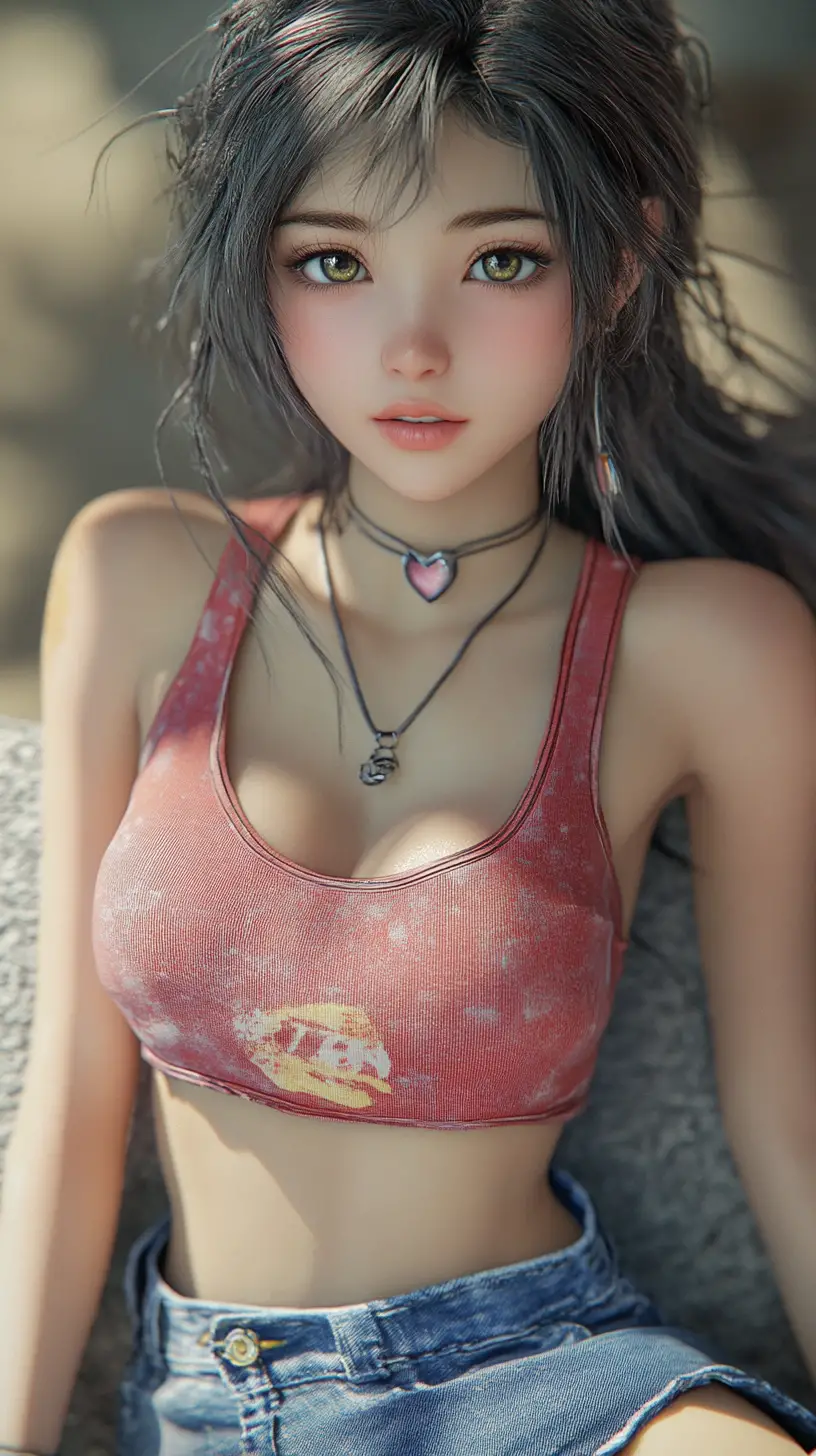 穿紅色背心、眼神明亮的可愛動漫女孩