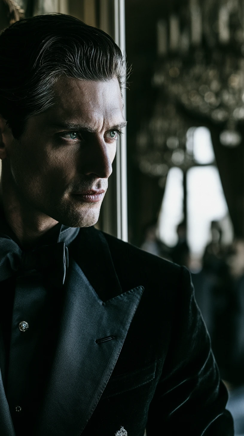 Close up of elegant man in velvet jacket at opera