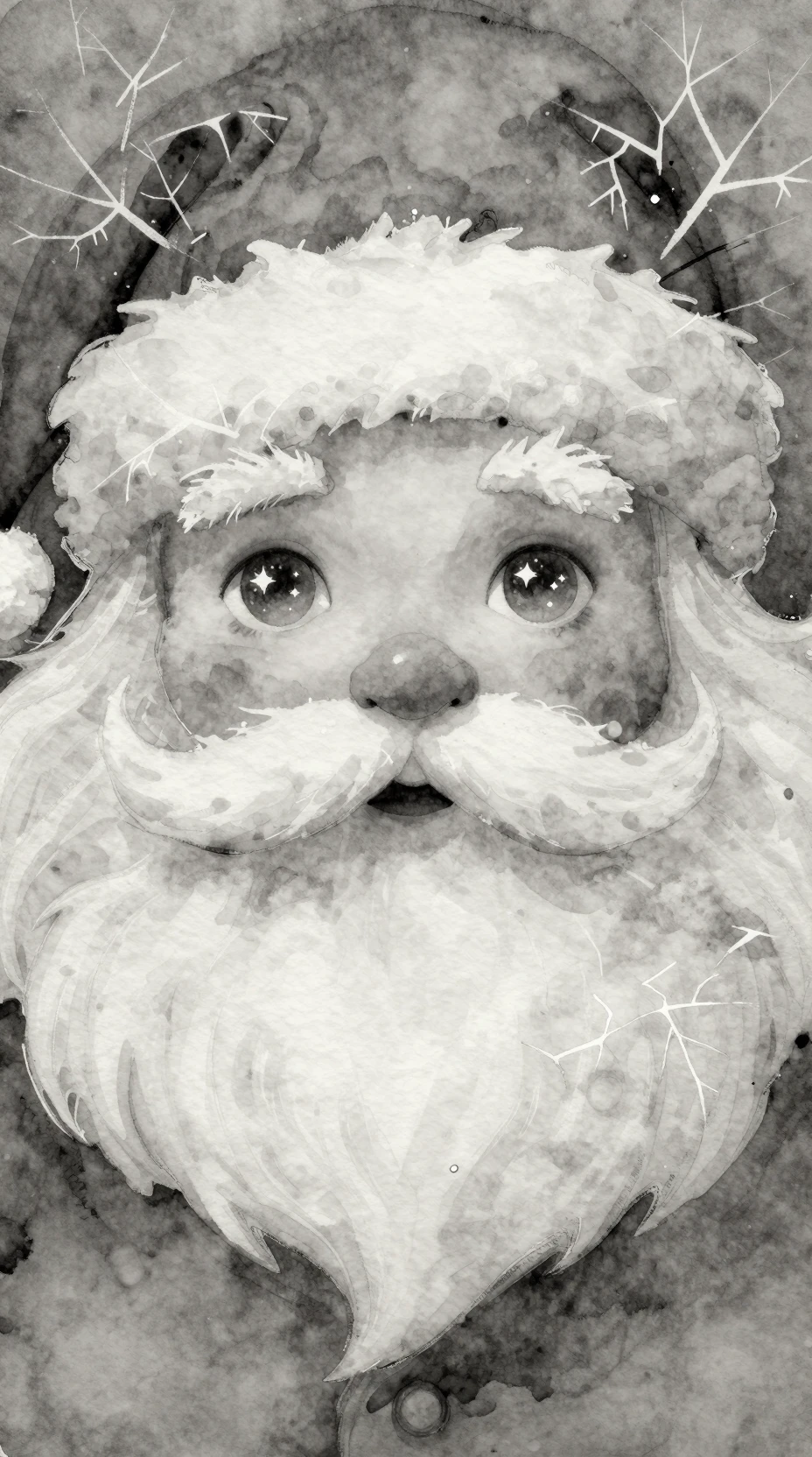 Monochrome watercolor portrait of a dreamy fairy tale face