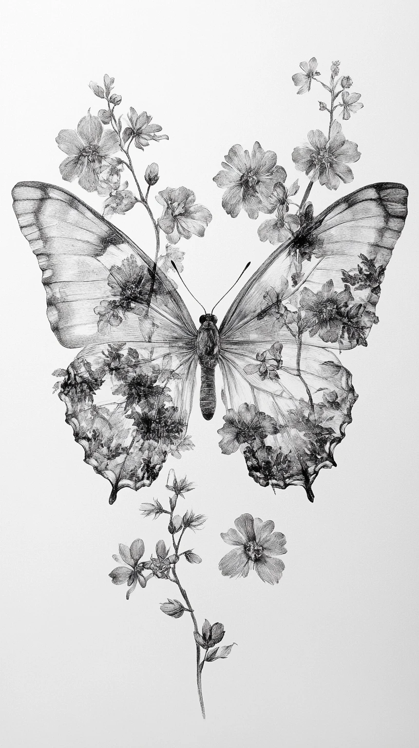 Illusion of flowering branches transforming into butterfly wings