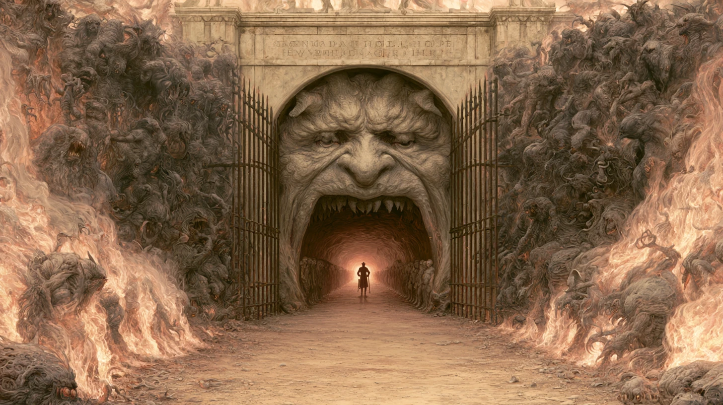 Spaventoso portale demoniaco all’ardente ingresso dell’inferno